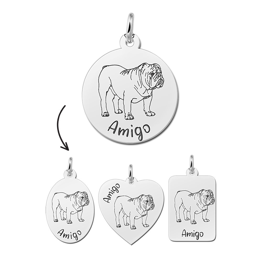 Silver necklace with dog pendant English Bulldog