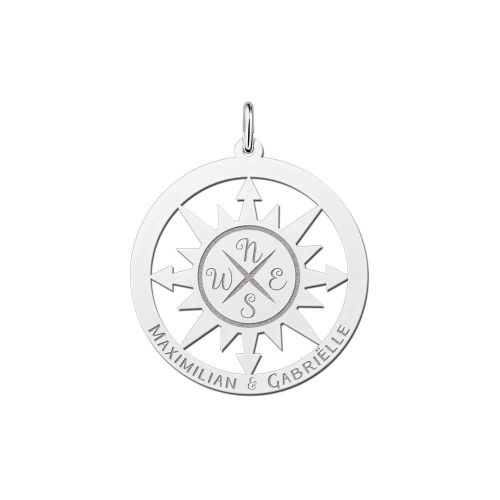 Silver compass pendant large