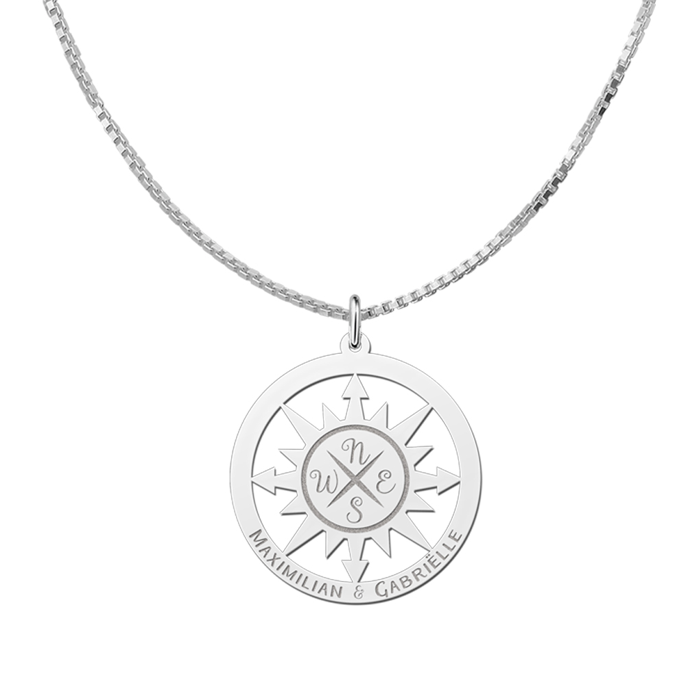 Silver compass pendant large