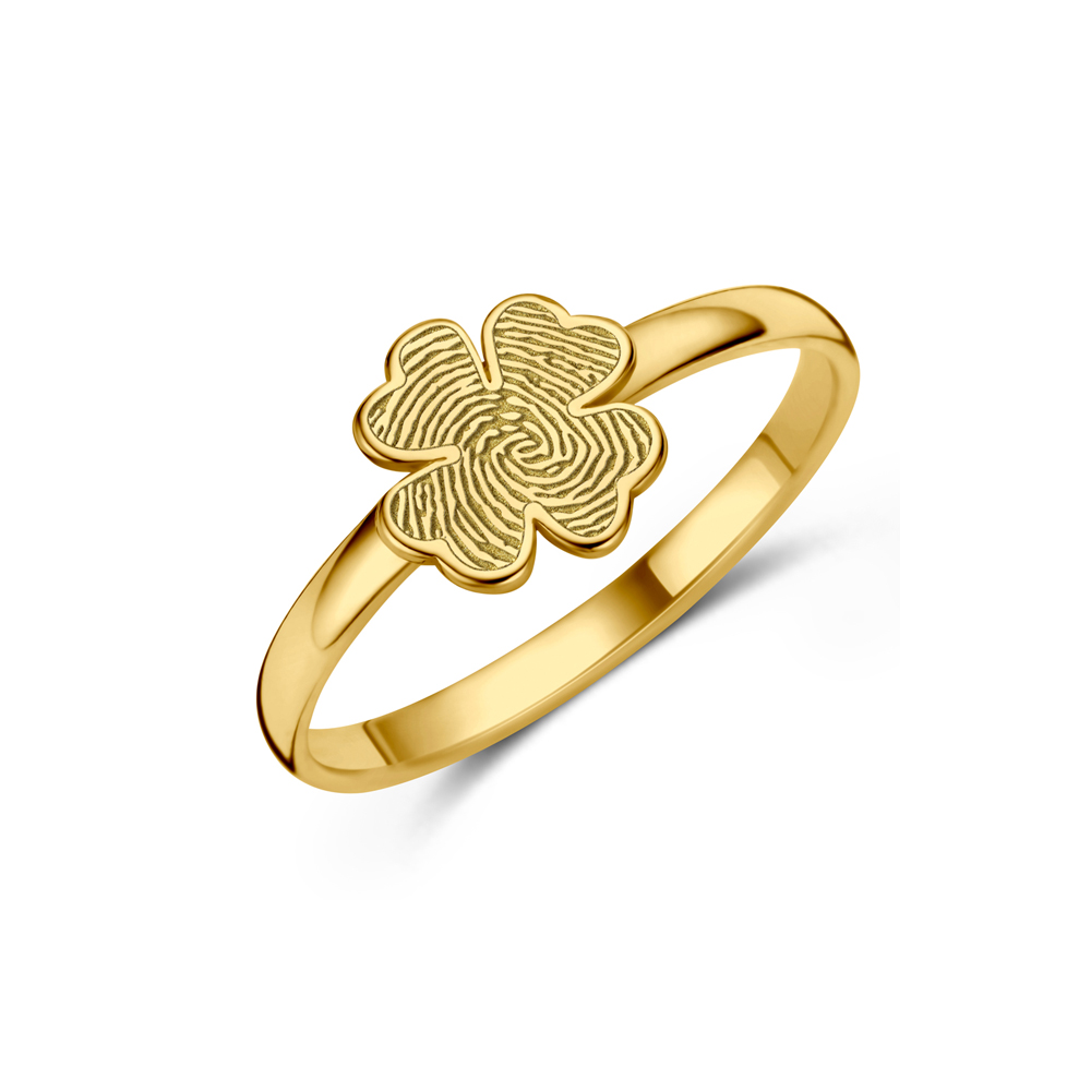 Gold Clover Ring with Fingerprint