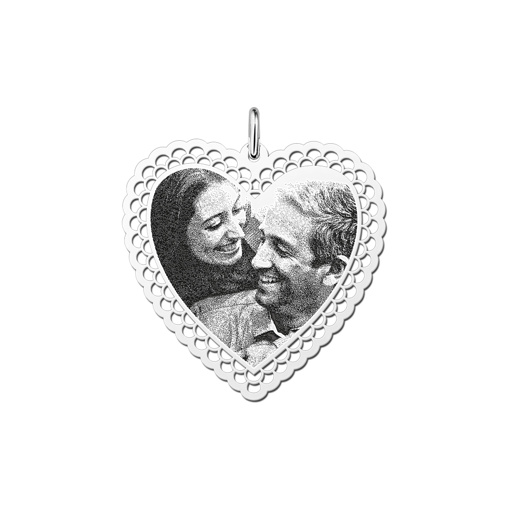 Photo engraved gift heart silver