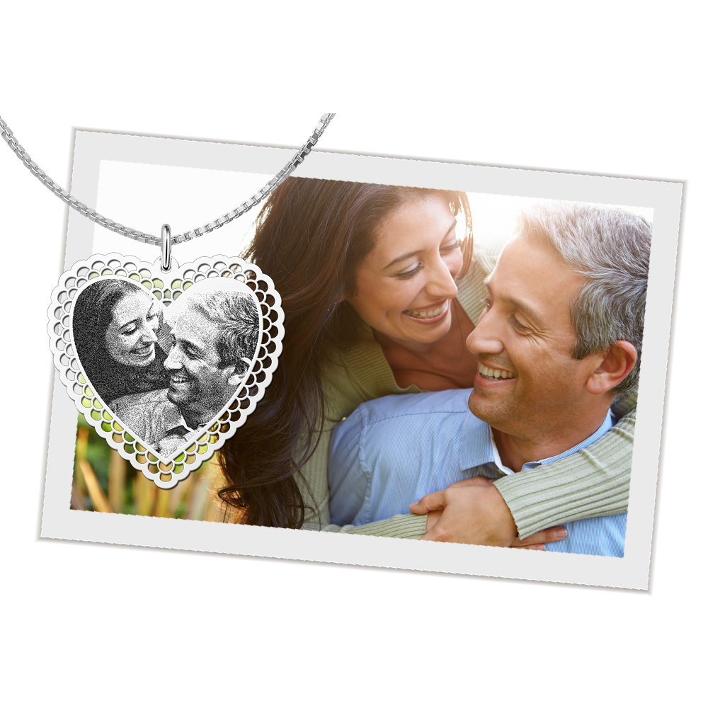 Photo engraved gift heart silver