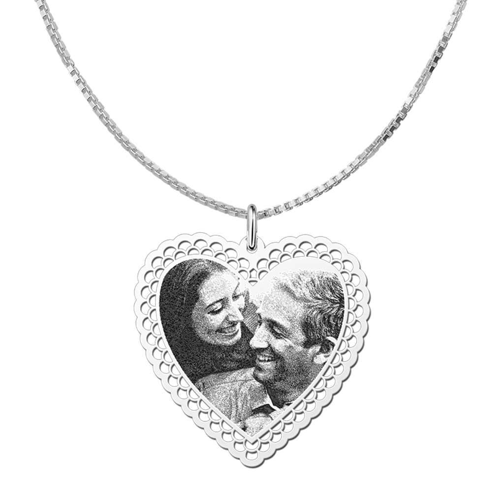 Photo engraved gift heart silver