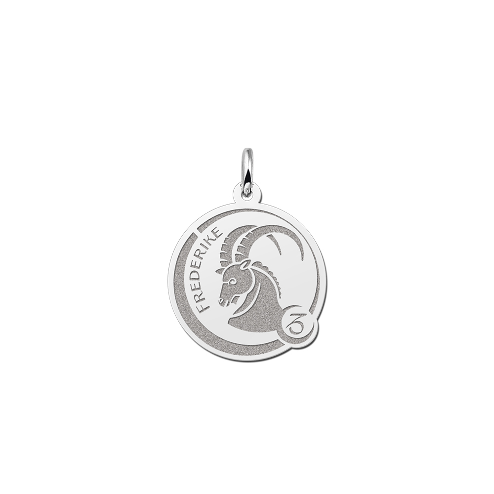 Zodiac necklace with engraving capricorn in silver