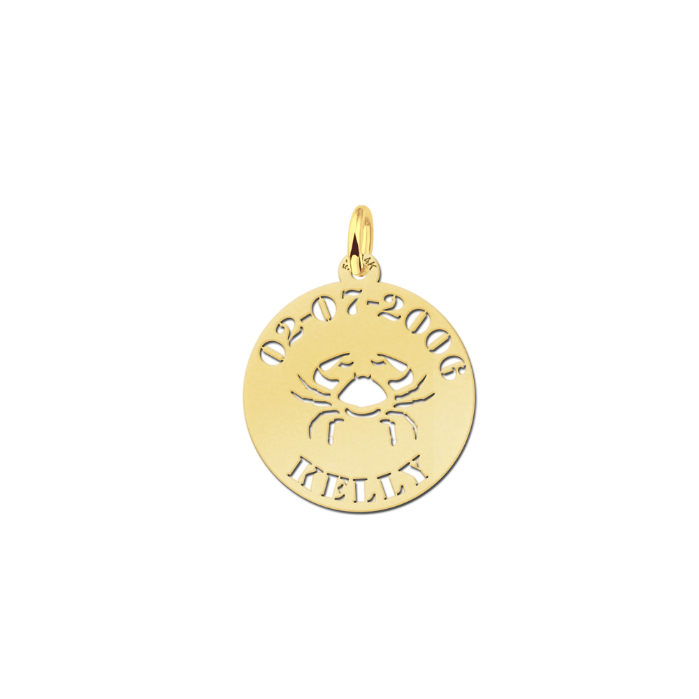 Gold Zodiac Round Namependant Cancer