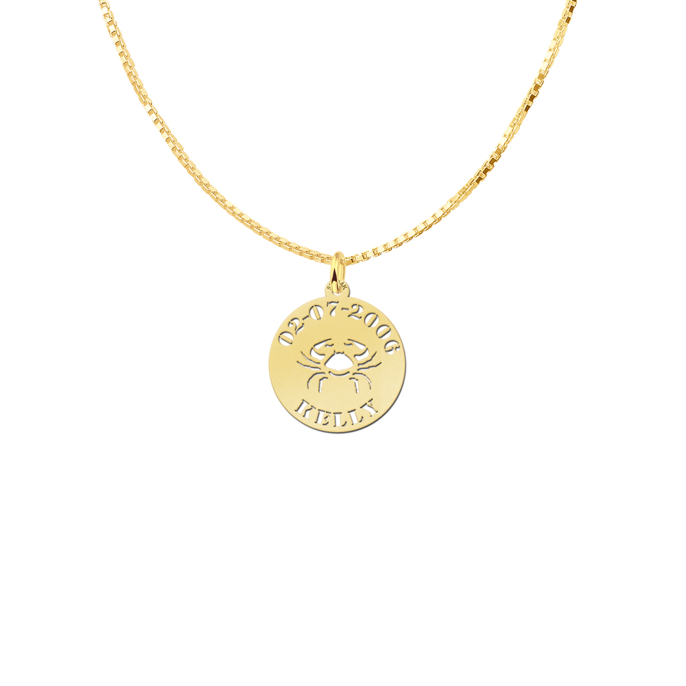 Gold Zodiac Round Namependant Cancer