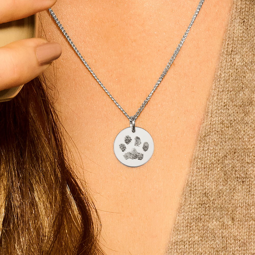 Silver round pawprint pendant