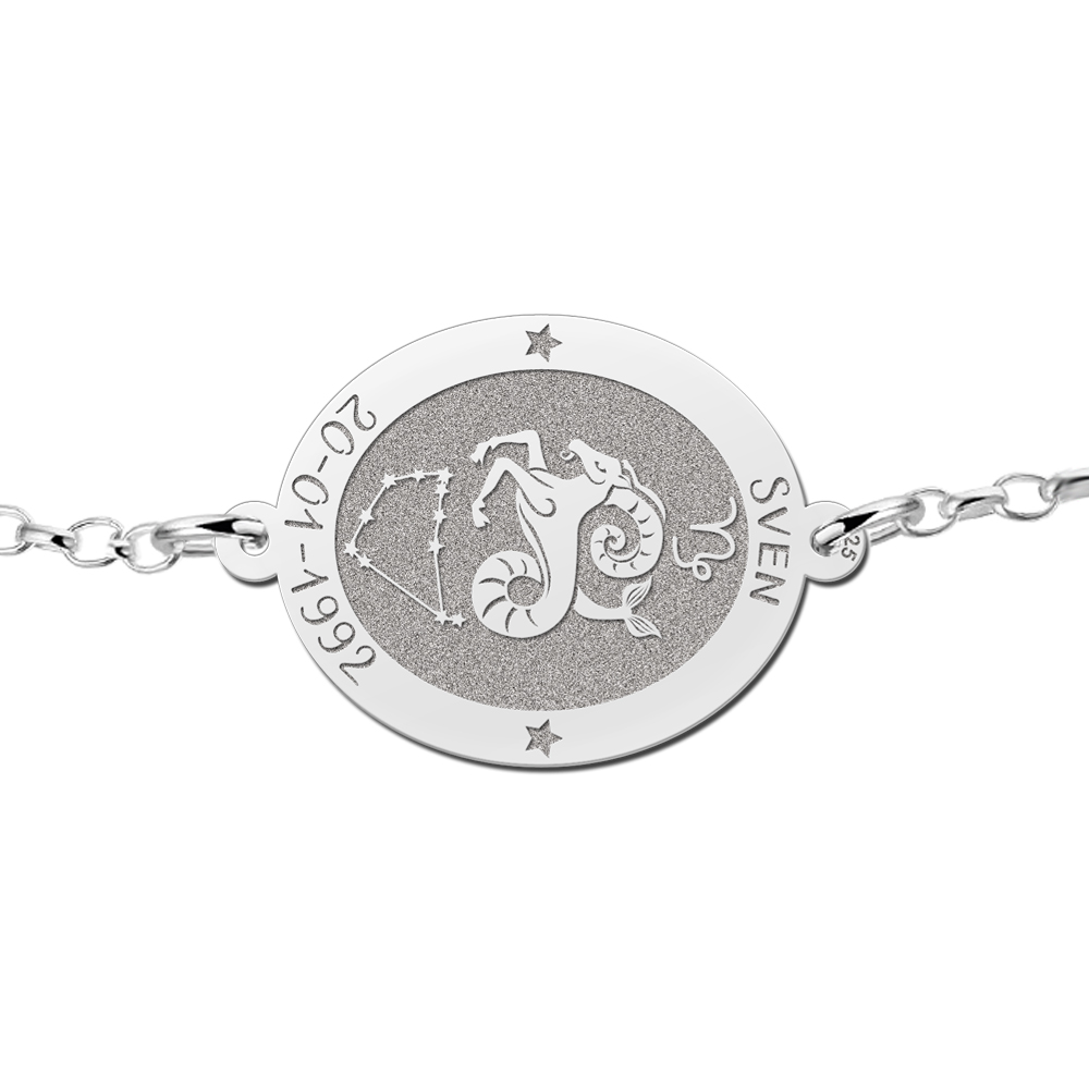 Silver star sign bracelet oval Capricorn