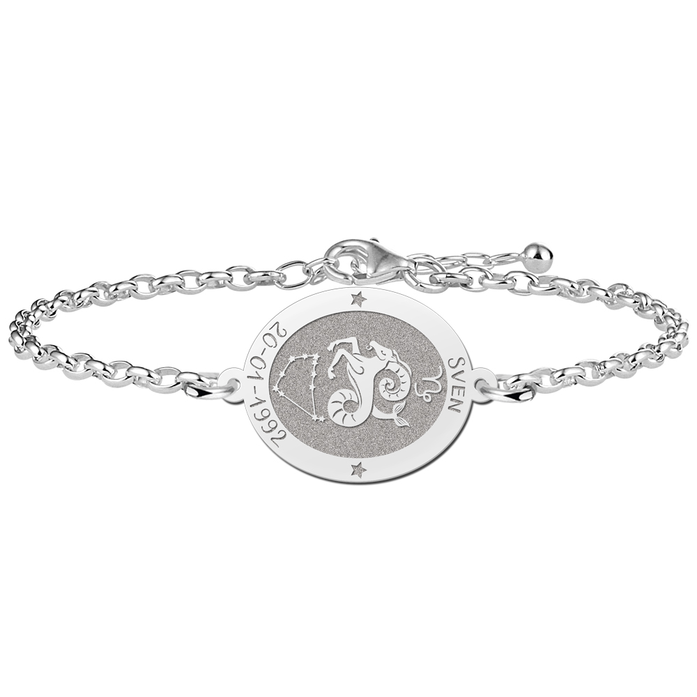 Silver star sign bracelet oval Capricorn