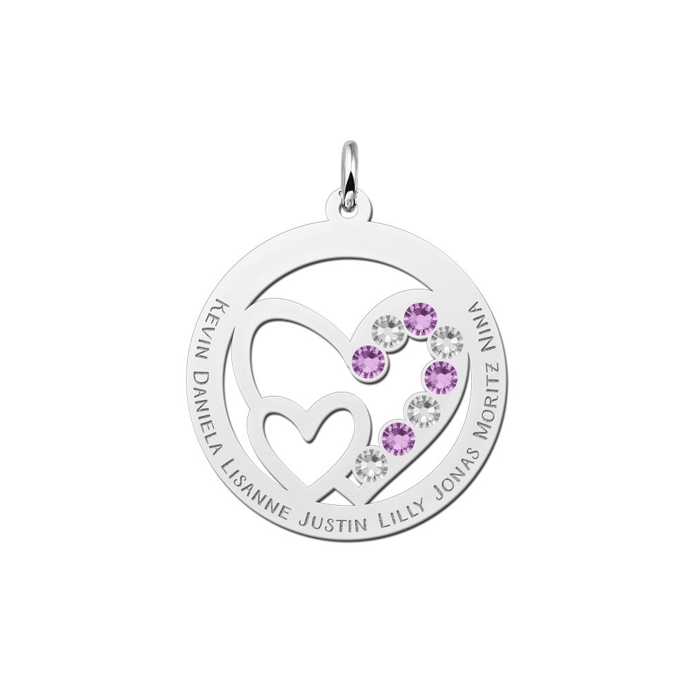 Silver pendant with birthstones for family