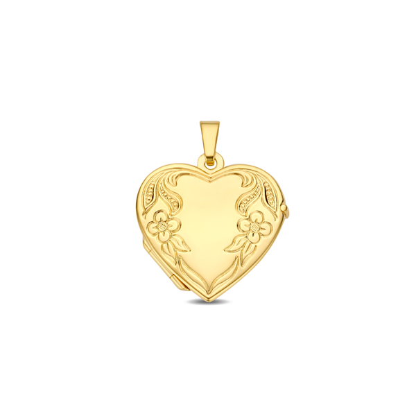 Gold heart medallion with flower engraving