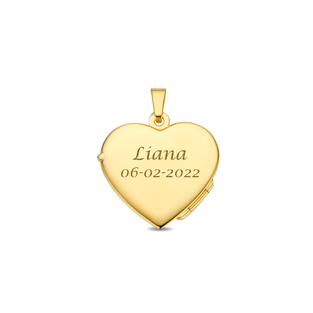 Gold heart medallion with flower engraving