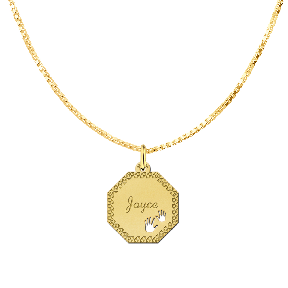 Gold Octagon Pendant with Name, Border and Hands