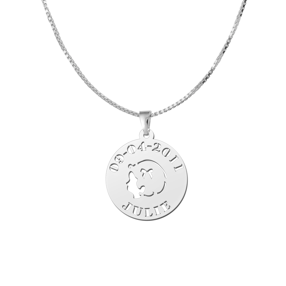 Silver Baby Pendant - Girl with Name and Date