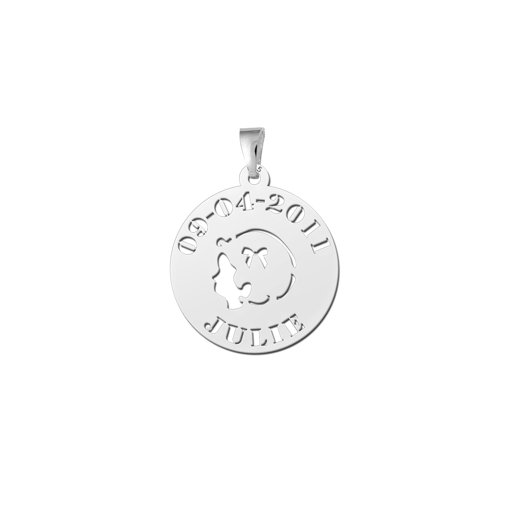 Silver Baby Pendant - Girl with Name and Date