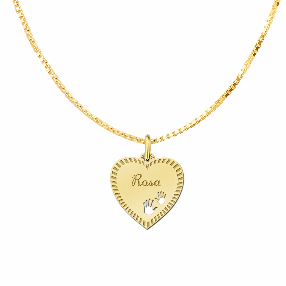 Golden Engraved Heart Necklace with Border and Hands