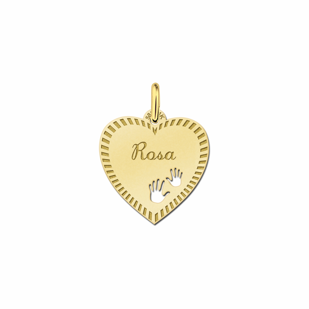 Golden Engraved Heart Necklace with Border and Hands