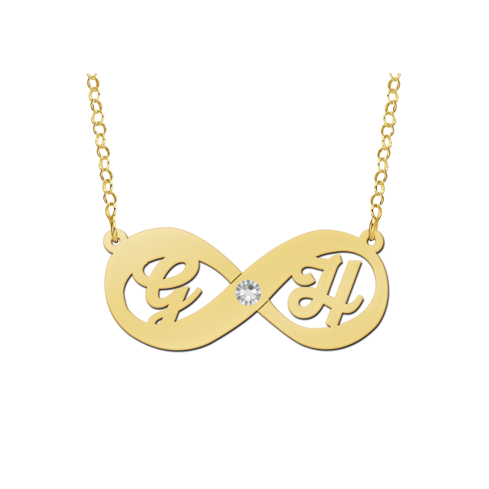 Gold infinity necklace with zirconia and initials