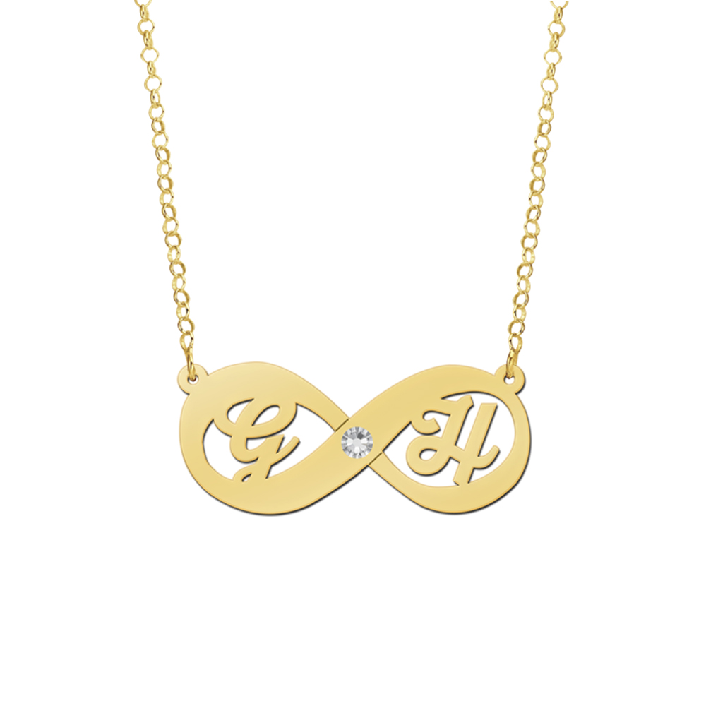 Gold infinity necklace with zirconia and initials