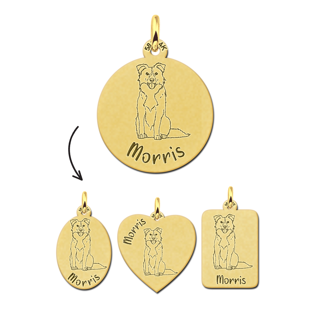 Gold dog necklace with name Border Collie