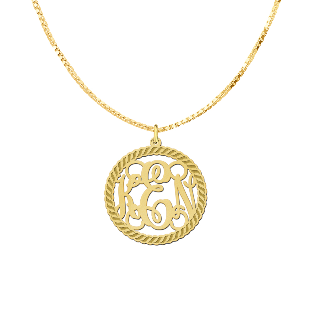 Gold Monogram Necklace with Engraved Border, Large