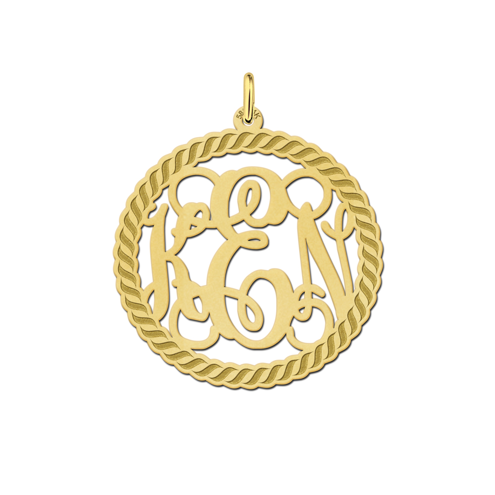 Gold Monogram Necklace with Engraved Border, Large