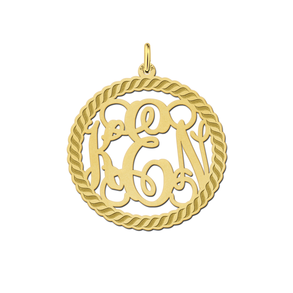 Gold Monogram Necklace with Engraved Border, Large