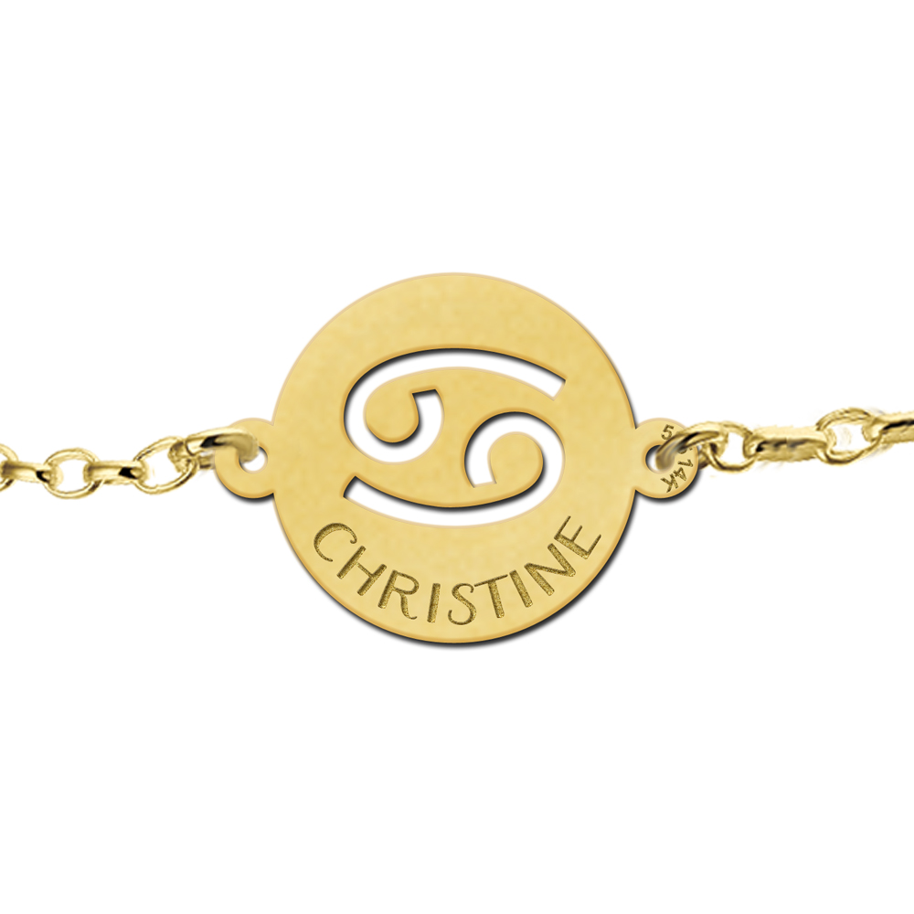 Golden zodiac bracelet round Cancer