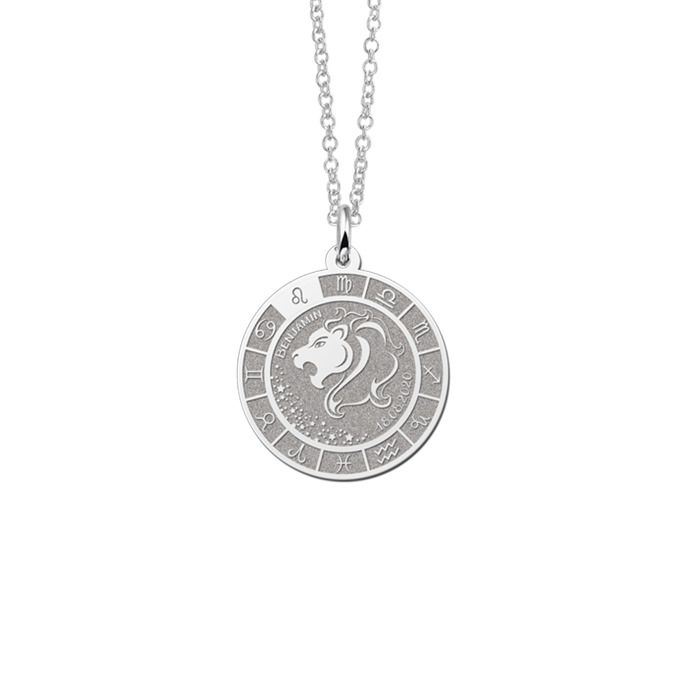 Silver round pendant zodiac leo