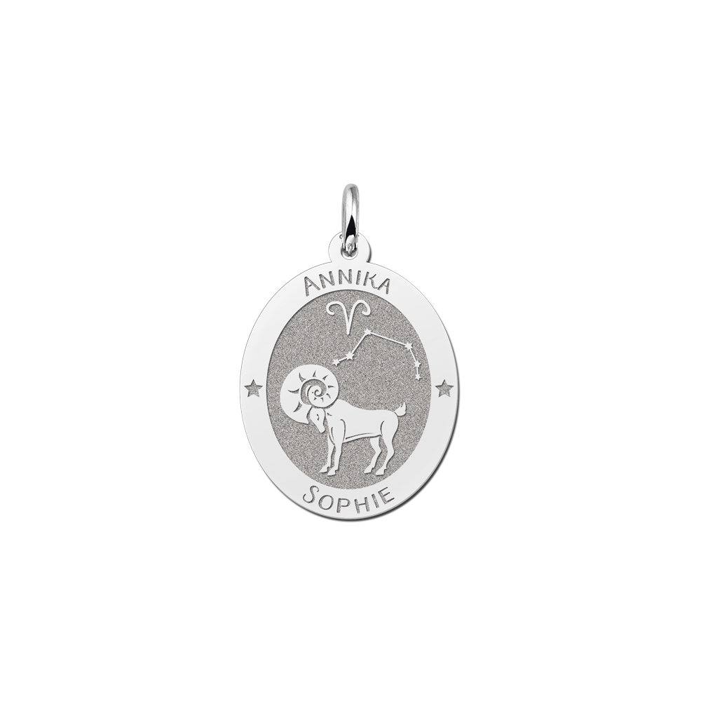 Silver oval zodiac pendant Aries