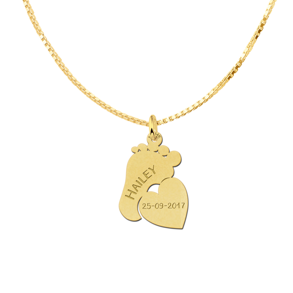 Gold mom necklace with baby feet and little heart