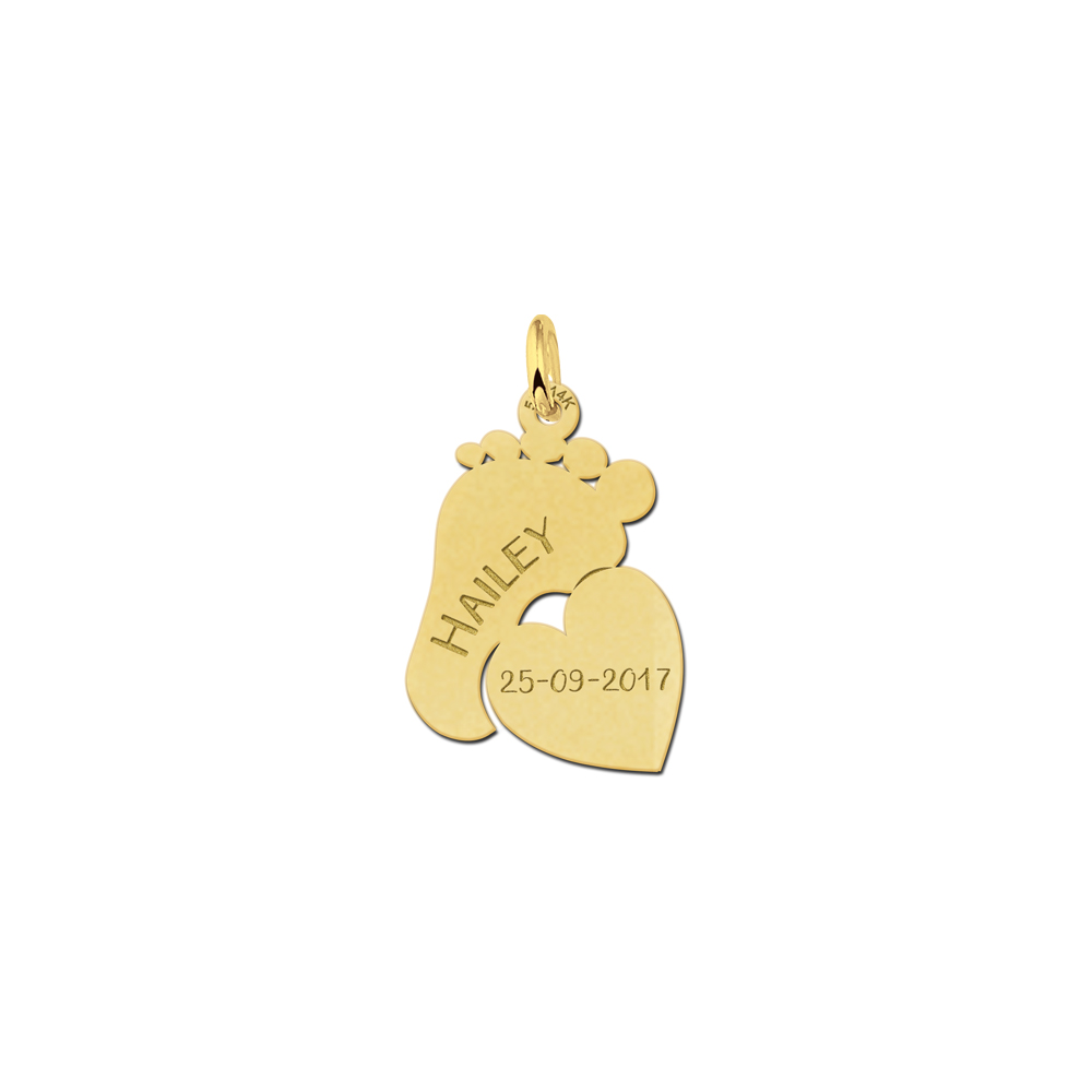 Gold mom necklace with baby feet and little heart