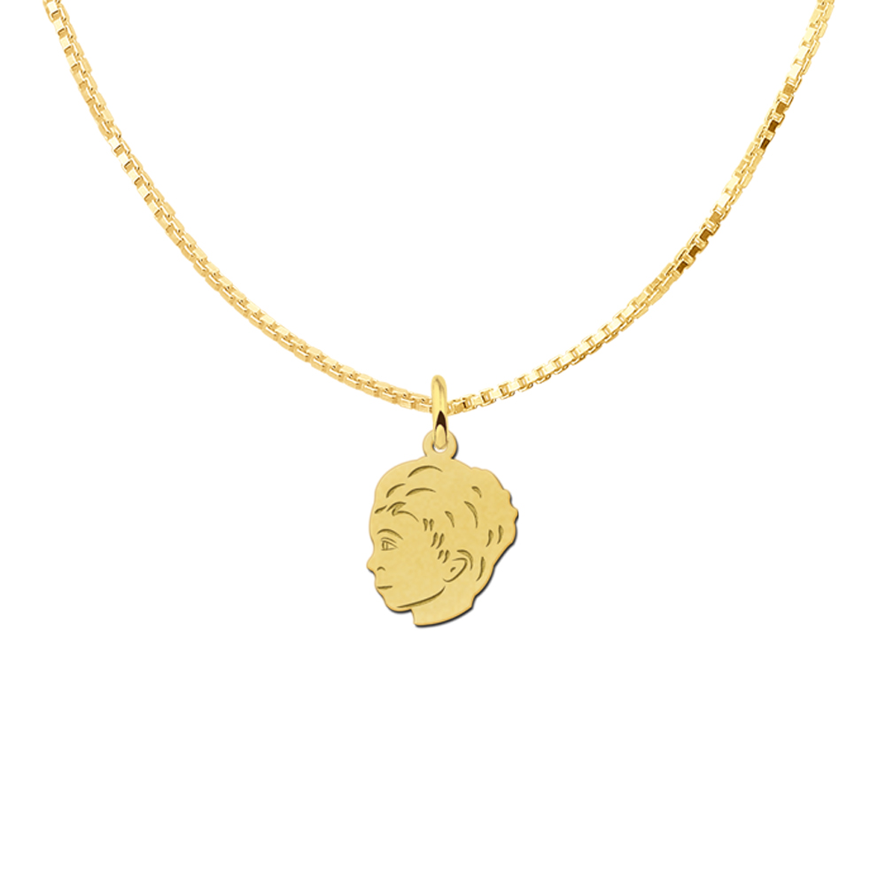Boys Child head pendant gold with back engraving - small