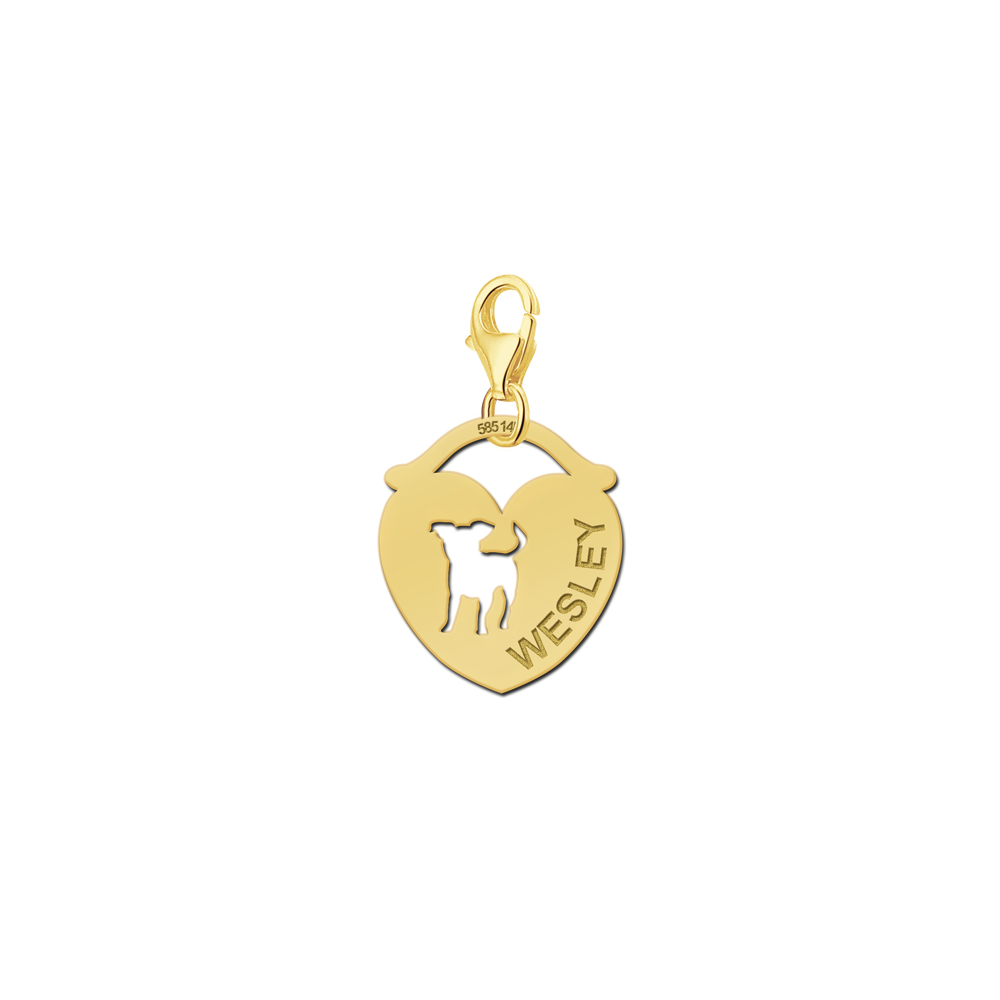 Gold Animal Charm, Heart Doggy