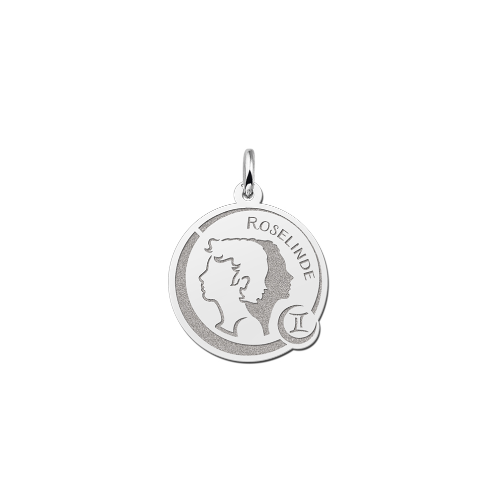 Zodiac necklace with engraving gemini in silver