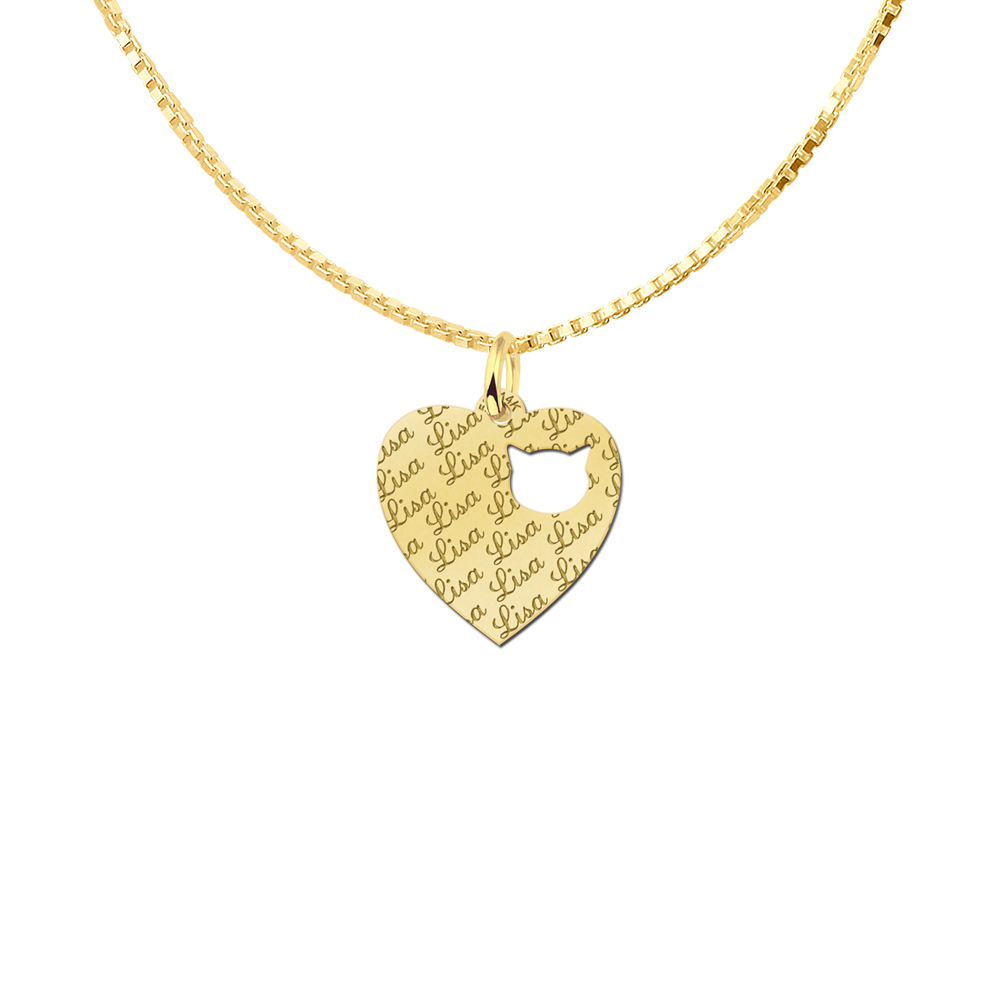 Fully Engraved Gold Heart Pendant with Cathead