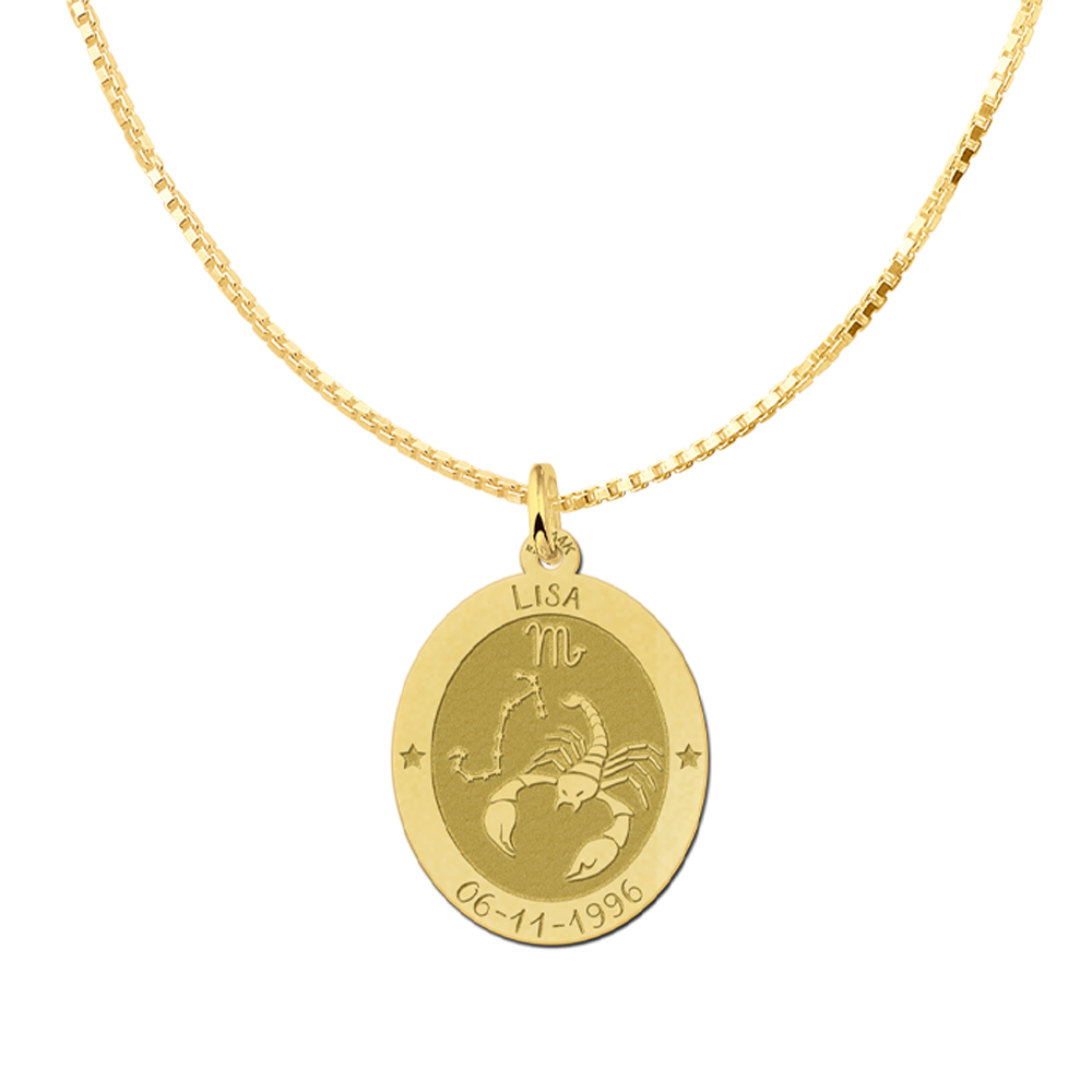 Golden oval zodiac pendant Aquarius