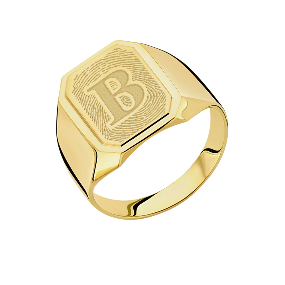 Gold Fingerprint signet ring with letter