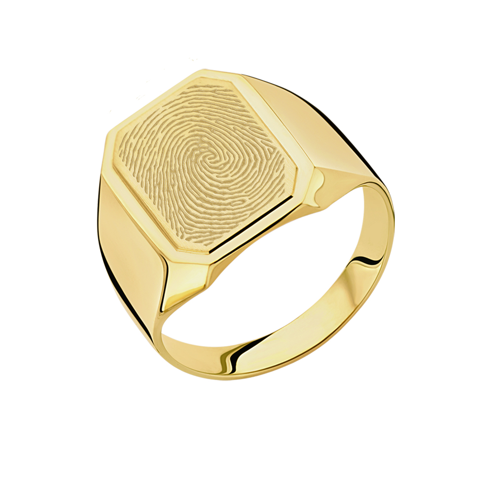 Gold Fingerprint signet ring with letter