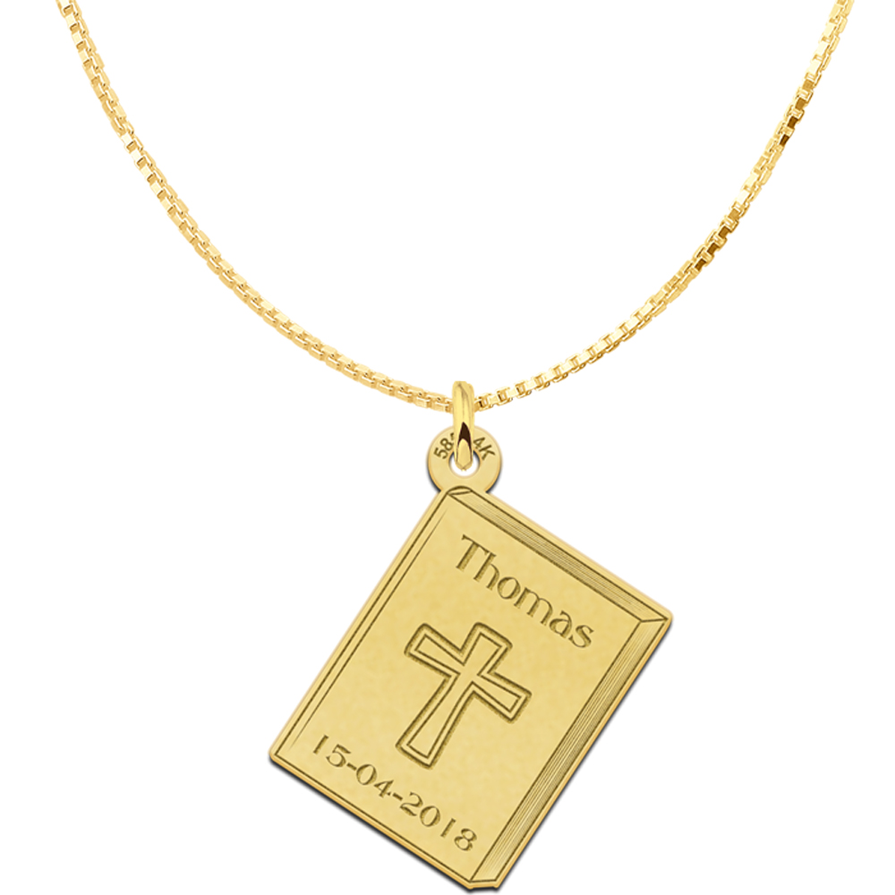 Golden Communion pendant with cross and engraving
