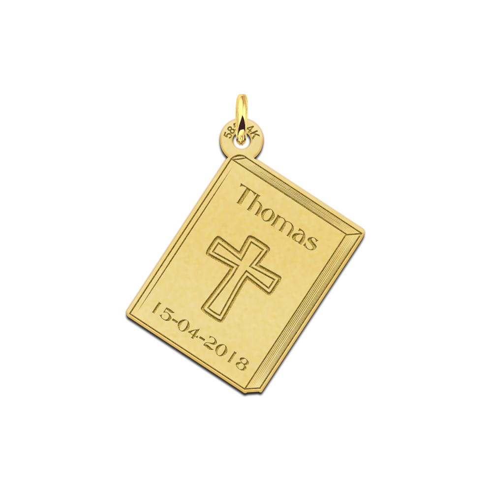 Golden Communion pendant with cross and engraving