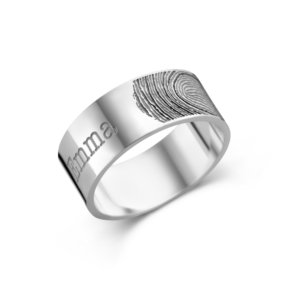 Silver ring with fingerprint and name - 8 mm flat