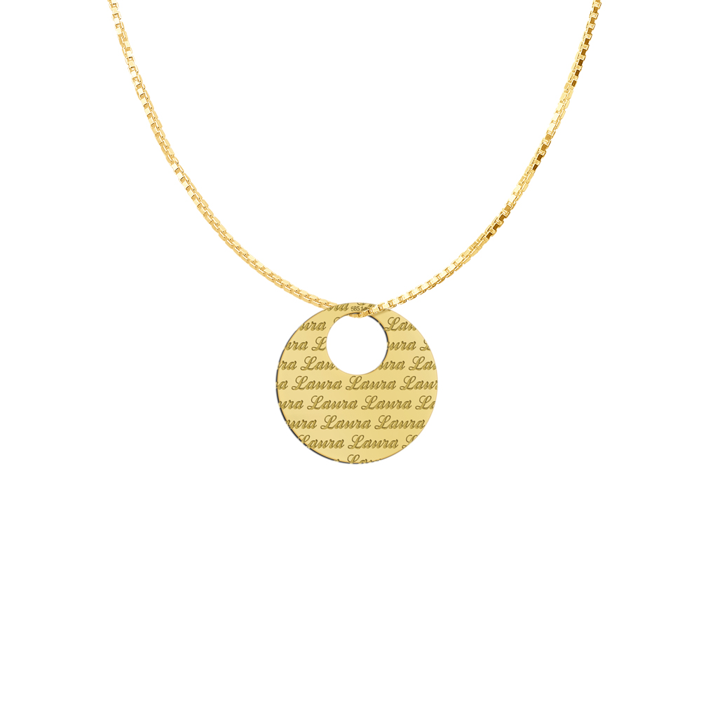 Gold Necklace Engraved Round