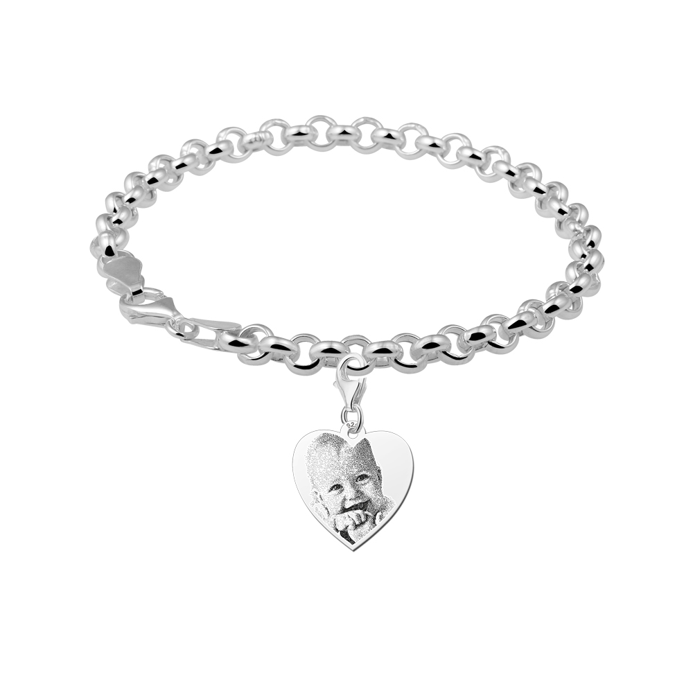 Photo pendant with heart and carabiner silver