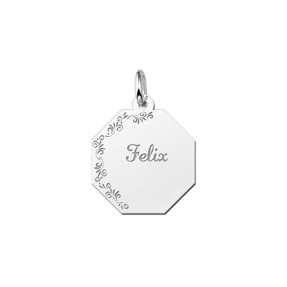 Solid Silver Necklace with Name and Flowers