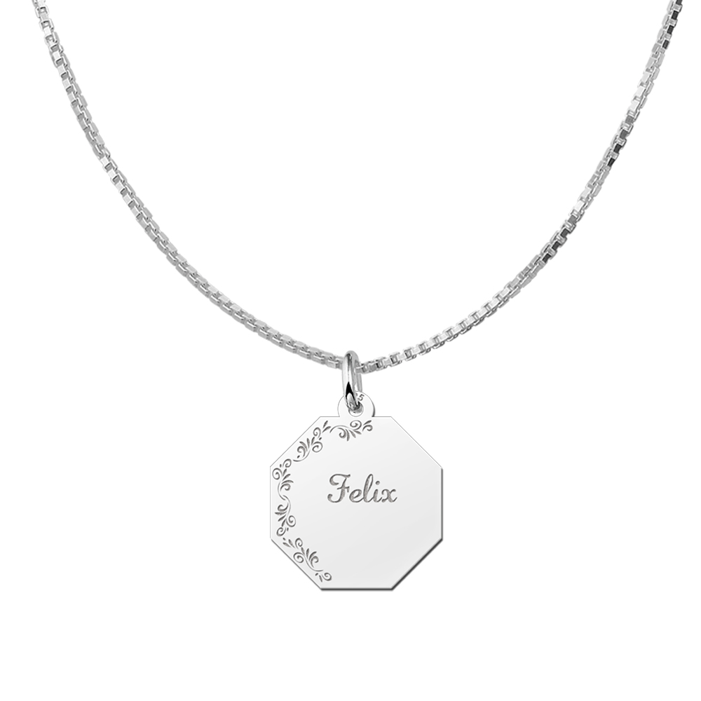 Solid Silver Necklace with Name and Flowers