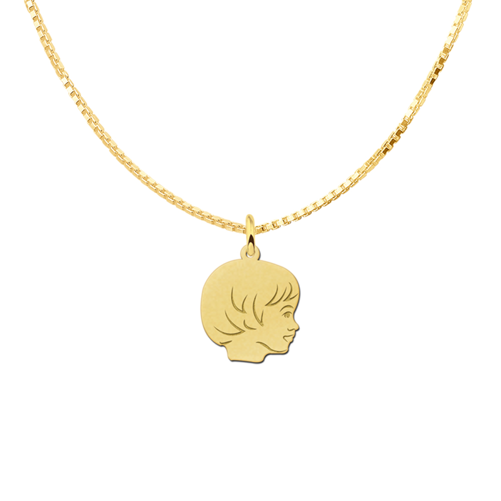 Gold child head girl pendant with back engraving - small