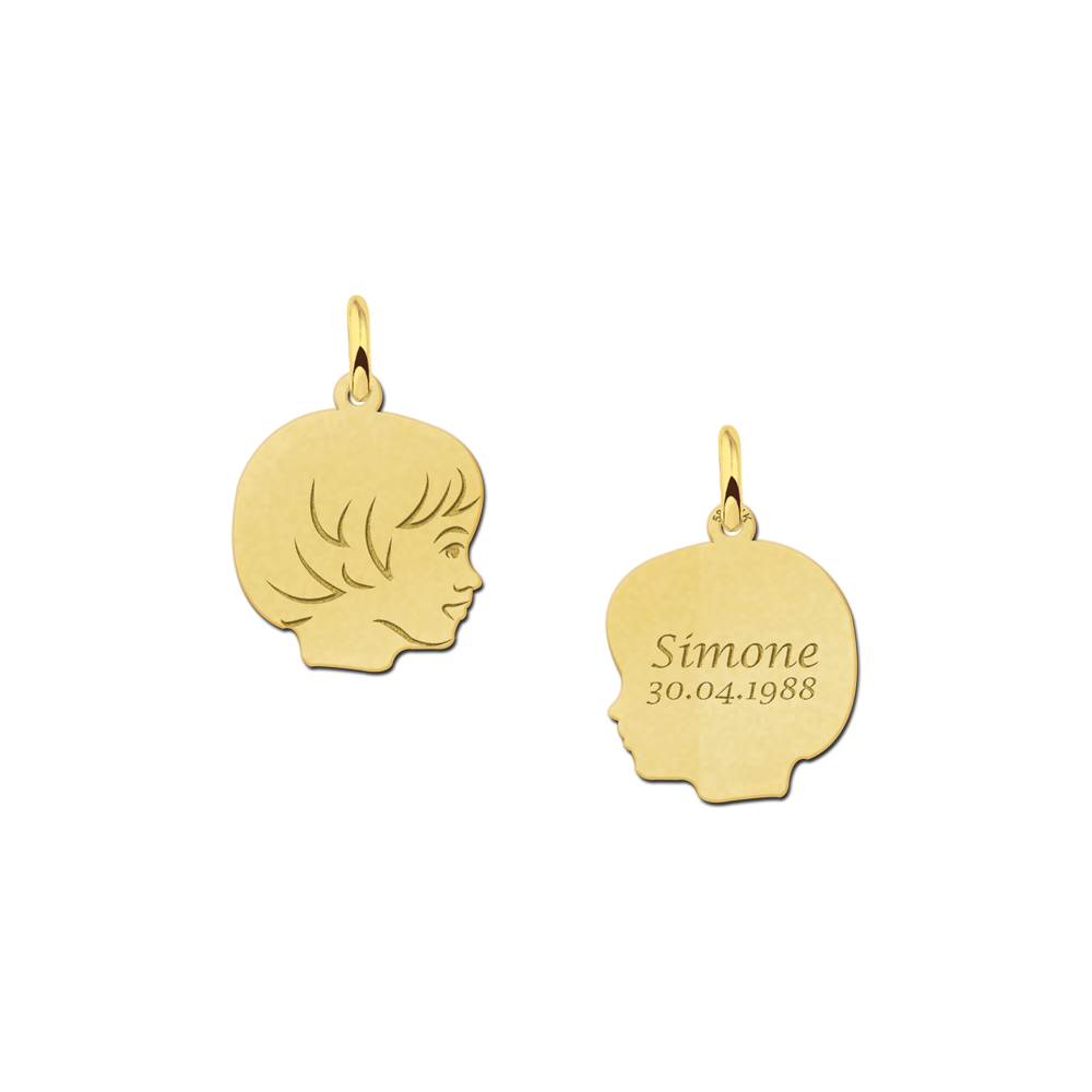 Gold child head girl pendant with back engraving - small