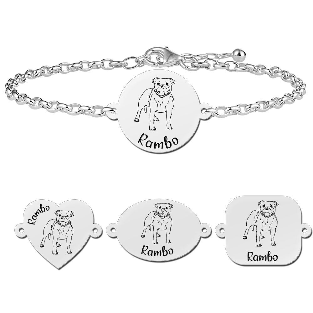 Silver bracelet with name engraving dog Pitbull
