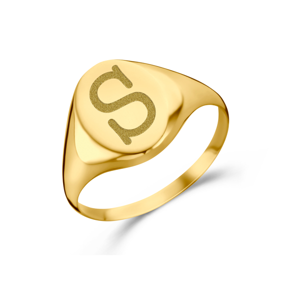 Oval gold signet ring with an initial